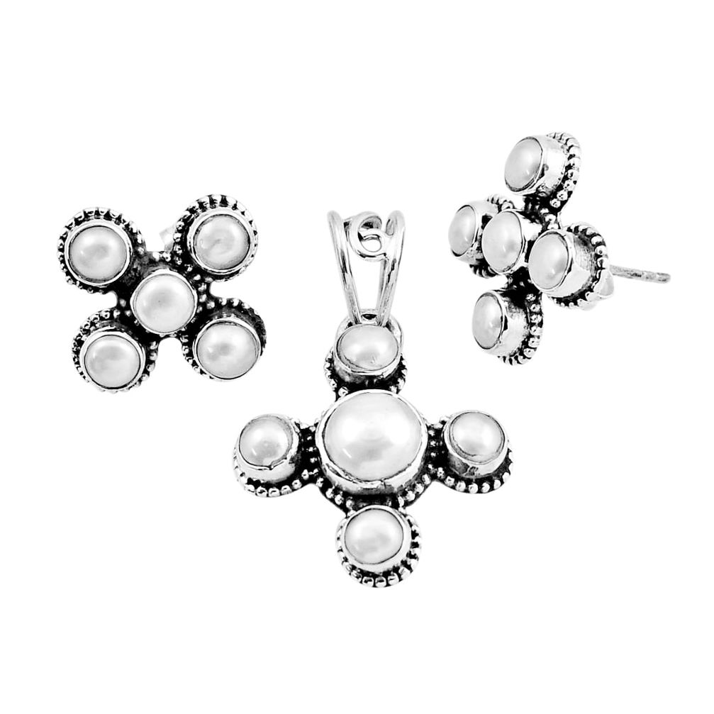 9.65cts natural white pearl round sterling silver pendant earrings set y57695