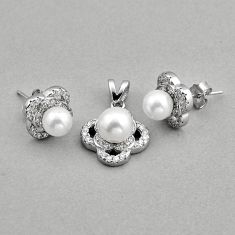 9.47cts natural white pearl round topaz 925 silver pendant earrings set y83647