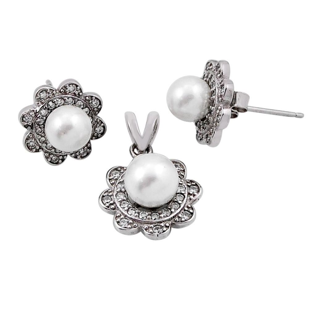 6.53cts natural white pearl topaz 925 silver earrings pendant set jewelry n34603