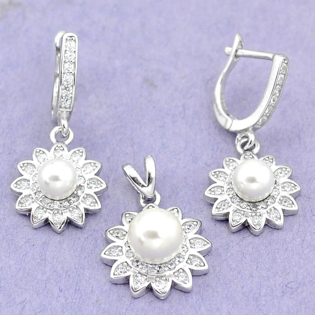 10.22cts natural white pearl topaz 925 silver pendant earrings set c25649