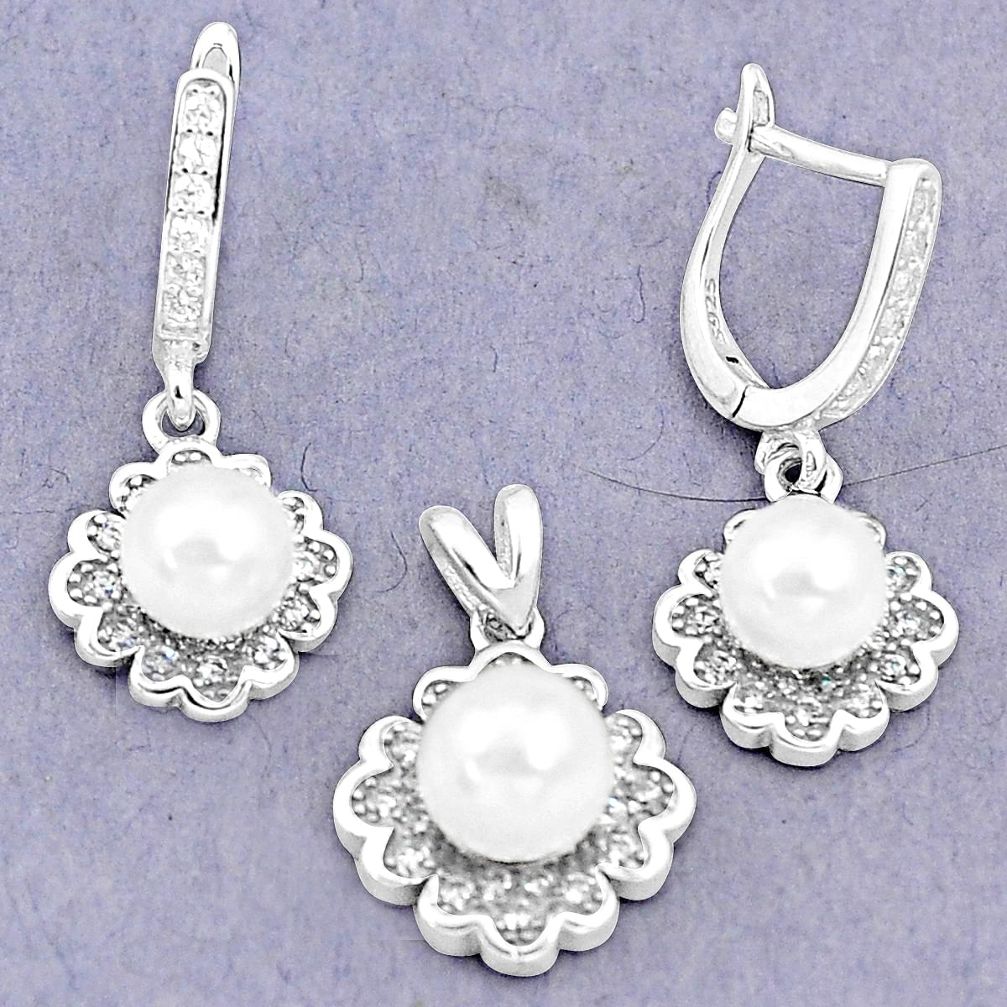 8.68cts natural white pearl topaz round 925 silver pendant earrings set c25482
