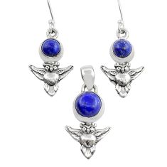 5.29cts owl natural blue lapis lazuli 925 silver pendant earrings set u88282