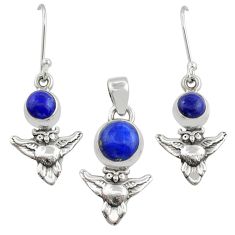 4.82cts owl natural blue lapis lazuli 925 silver pendant earrings set u88284