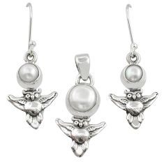 5.49cts owl natural white pearl 925 sterling silver pendant earrings set u88293