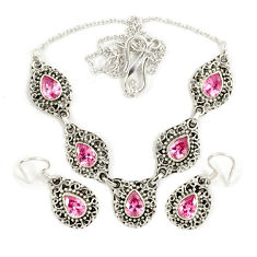 Pink kunzite (lab) 925 sterling silver earrings necklace set jewelry j9482