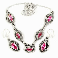 Pink kunzite (lab) 925 sterling silver earrings necklace set jewelry j9485
