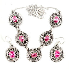 Pink kunzite (lab) oval shape 925 sterling silver earrings necklace set j9503