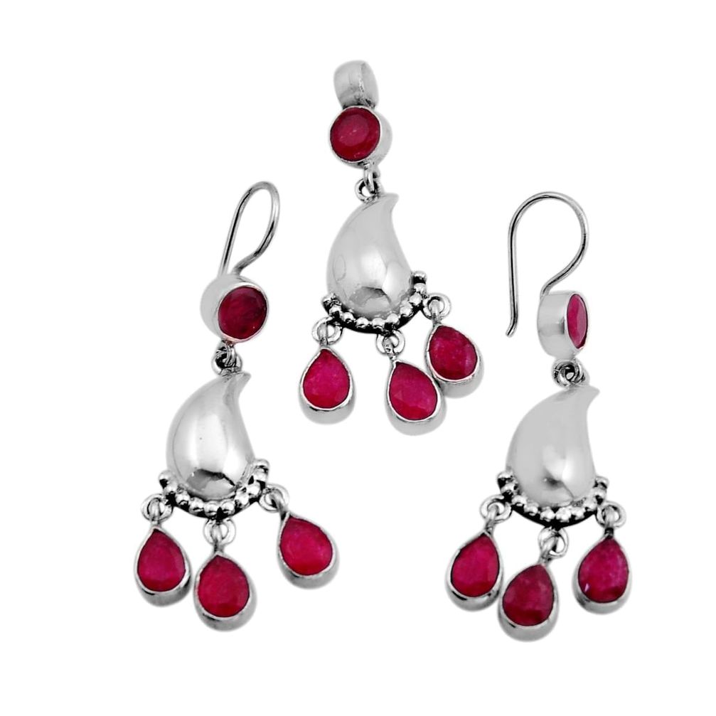 10.84cts red ruby (lab) 925 sterling silver pendant earrings set jewelry y83642