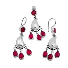 10.84cts red ruby (lab) 925 sterling silver pendant earrings set jewelry y83642