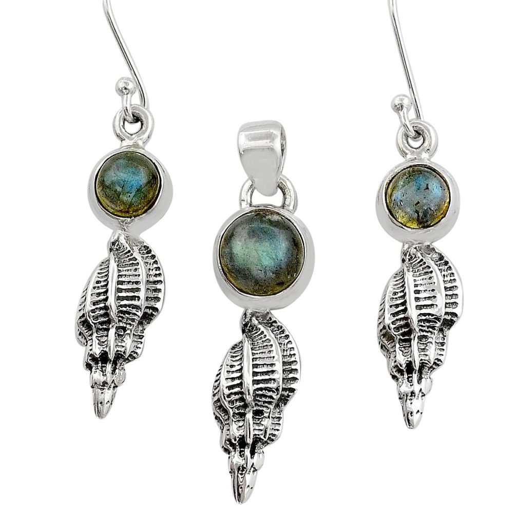 6.20cts shell natural blue labradorite 925 silver pendant earrings set u88296