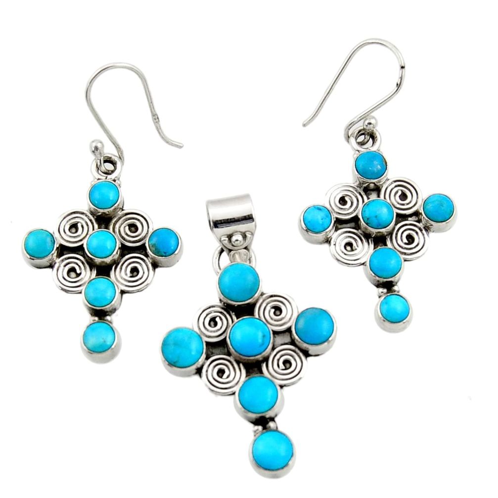 11.38cts sleeping beauty turquoise 925 silver cross pendant earrings set d44506