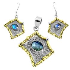 Victorian natural blue labradorite silver two tone pendant earrings set p44692