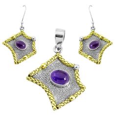 Clearance Sale- Victorian natural purple amethyst silver two tone pendant earrings set p44683