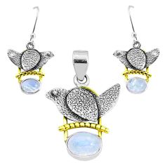 Clearance Sale- Victorian natural rainbow moonstone silver two tone pendant earrings set p44654