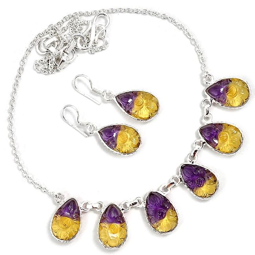 Multi color ametrine 925 sterling silver earrings necklace set jewelry h89519