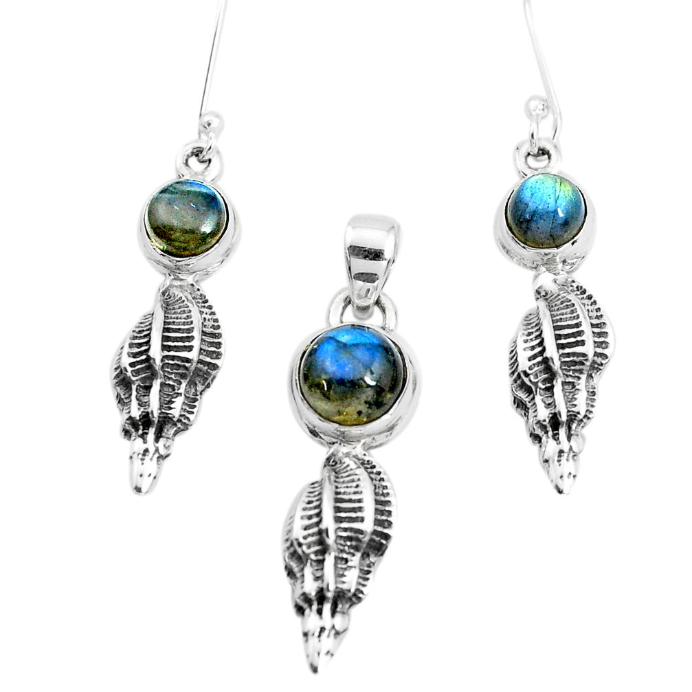 6.61cts natural blue labradorite 925 sterling silver pendant earrings set p38534