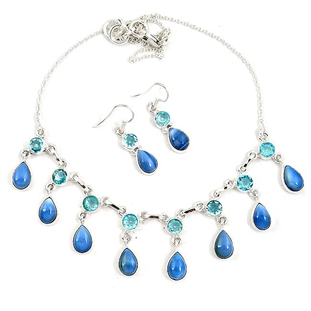 Natural blue owyhee opal topaz 925 silver earrings necklace set jewelry h90134