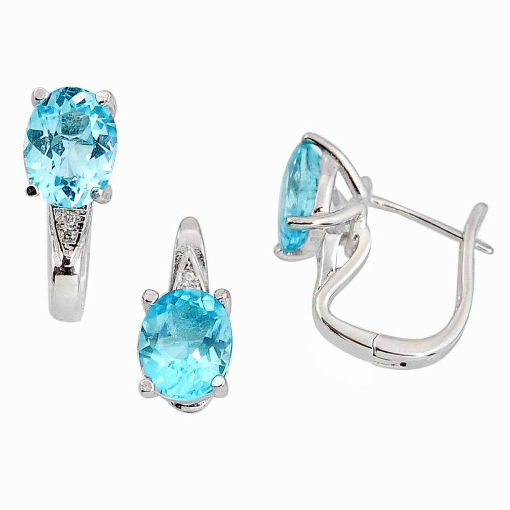 8.14cts natural blue topaz white topaz 925 silver pendant earrings set c5580