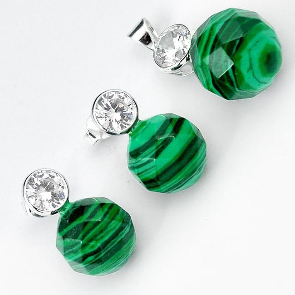 Natural green malachite (pilot's stone) 925 silver pendant earrings set h50109