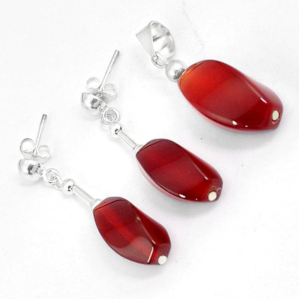 Natural honey onyx fancy 925 sterling silver pendant earrings jewelry set h46112