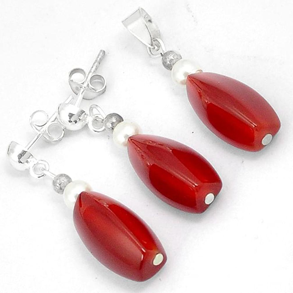 Natural honey onyx pearl 925 sterling silver pendant earrings jewelry set h46110
