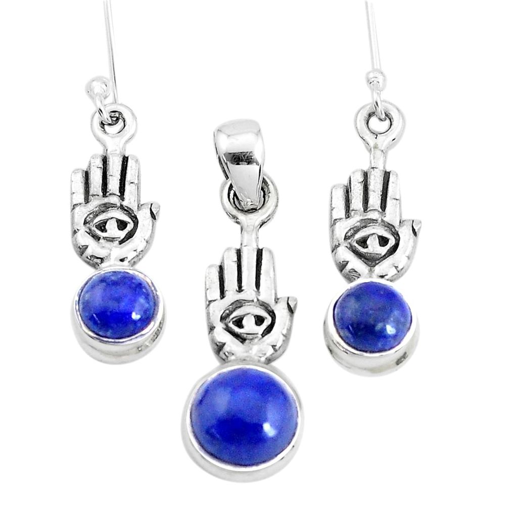 Natural lapis lazuli 925 silver hand of gods hamsa pendant earrings set p38643