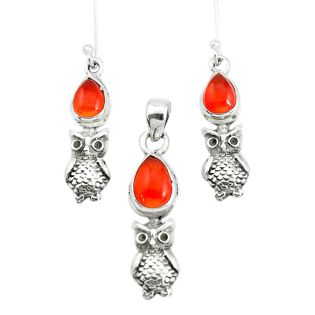 6.15cts natural orange cornelian 925 silver flower pendant earrings set p38549