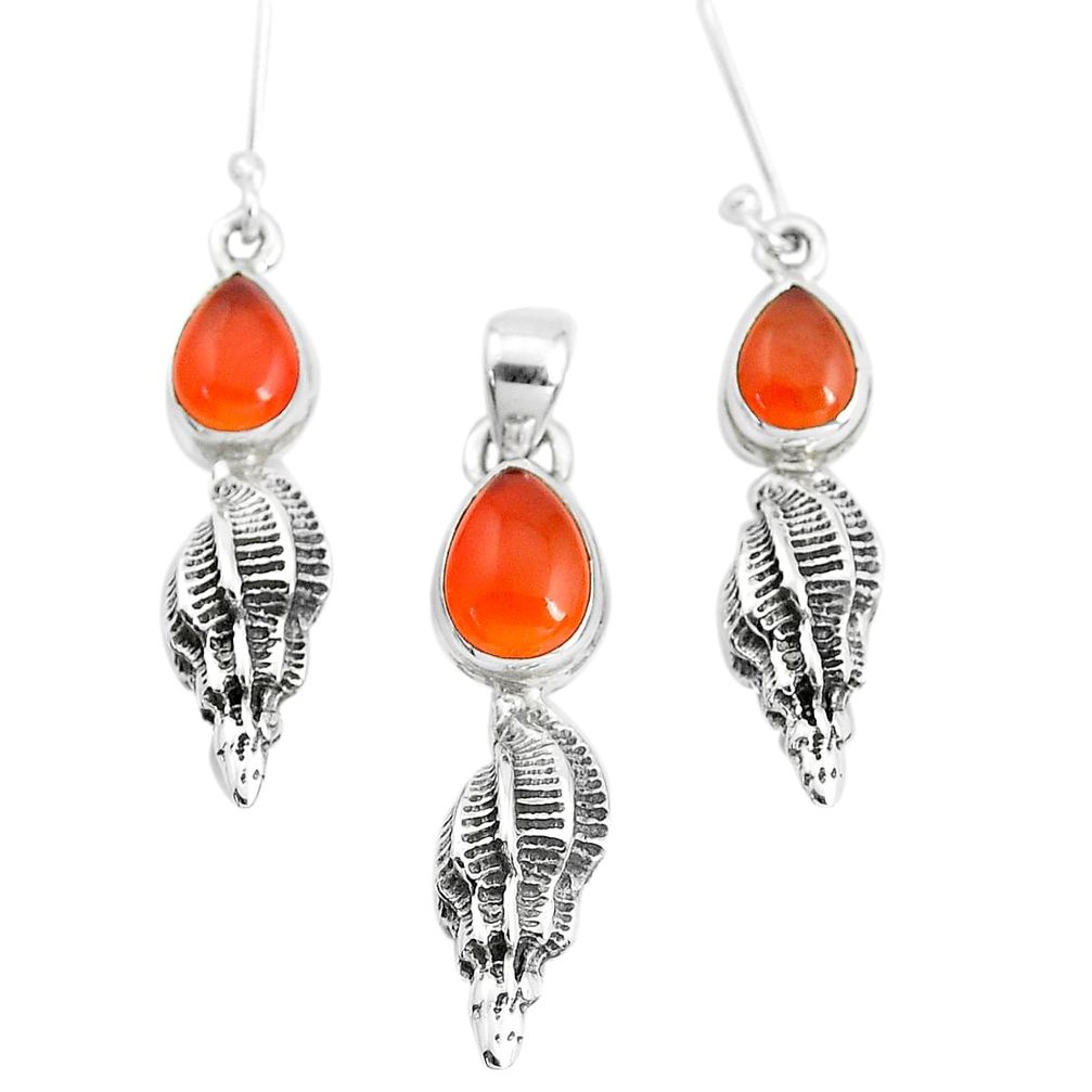 6.95cts natural orange cornelian 925 silver pendant earrings set p38551