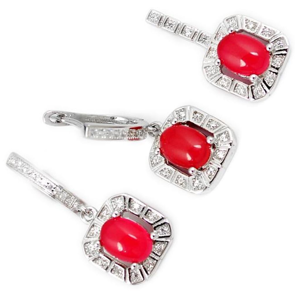 NATURAL RED ONYX WHITE TOPAZ 925 STERLING SILVER PENDANT EARRINGS SET H30873