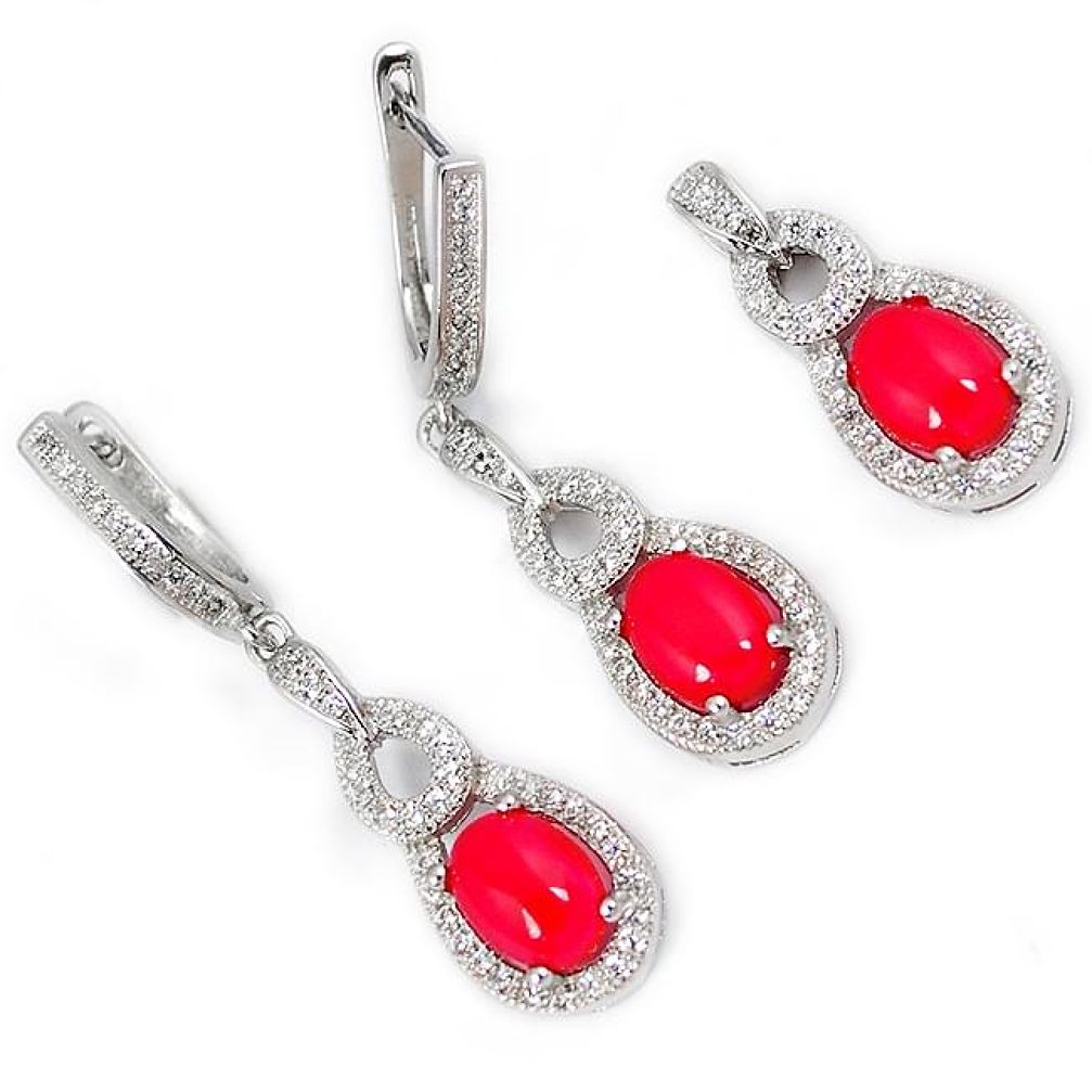 NATURAL RED ONYX WHITE TOPAZ 925 STERLING SILVER PENDANT EARRINGS SET H30878