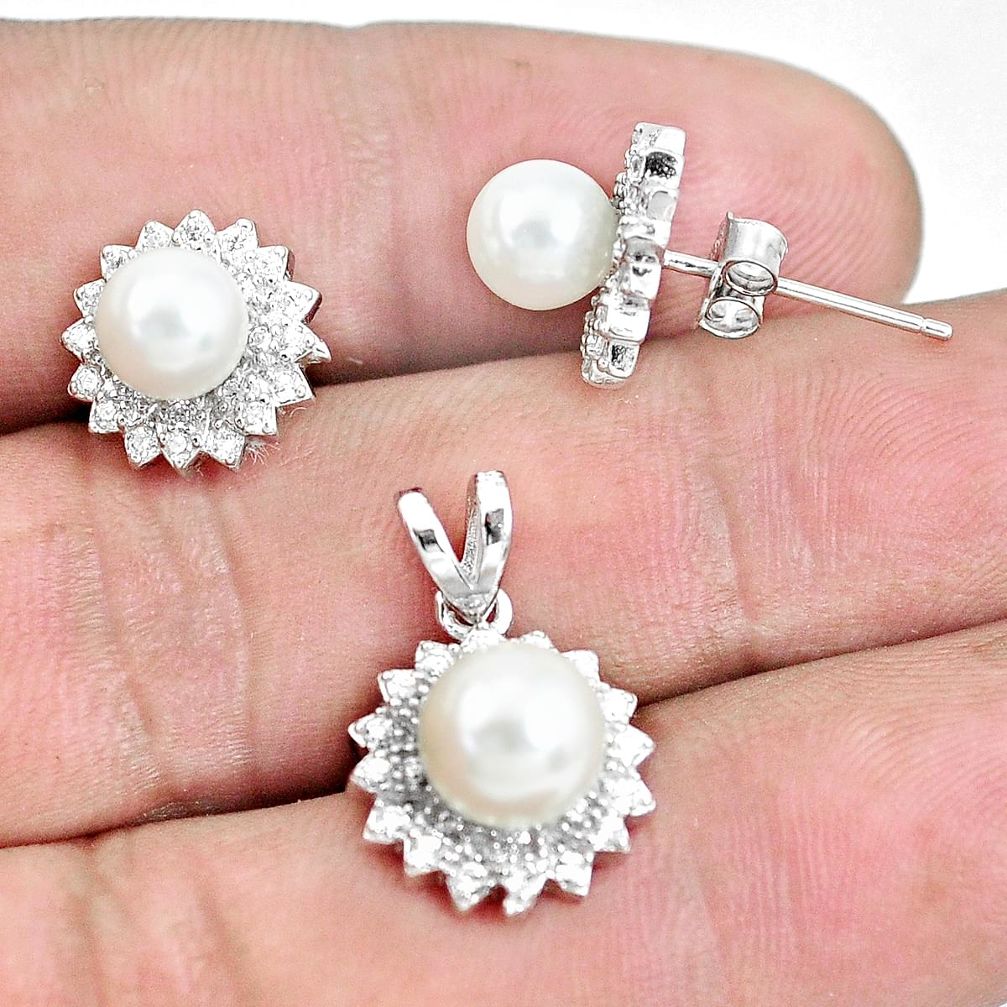 7.66cts natural white pearl 925 sterling silver pendant earrings set c1269