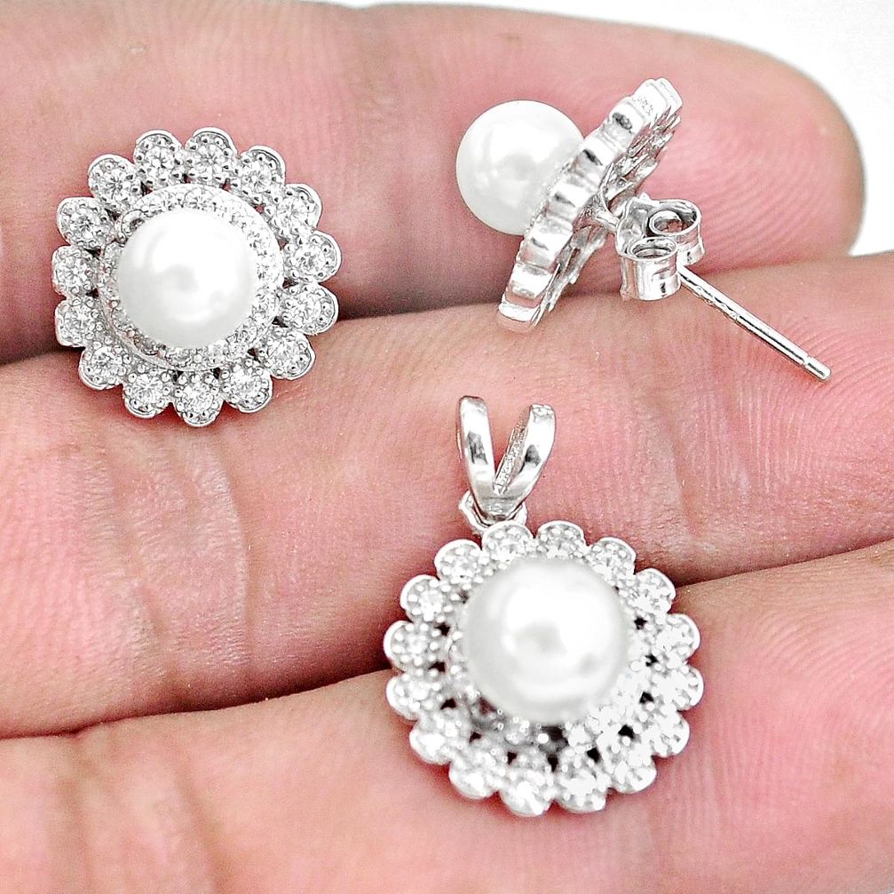 6.84cts natural white pearl 925 sterling silver pendant earrings set c1270