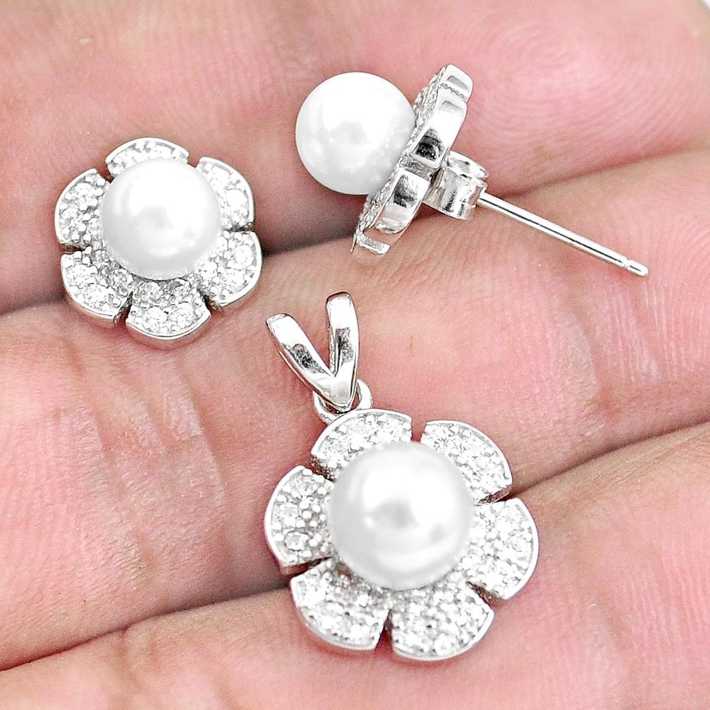 6.10cts natural white pearl 925 sterling silver pendant earrings set c1279