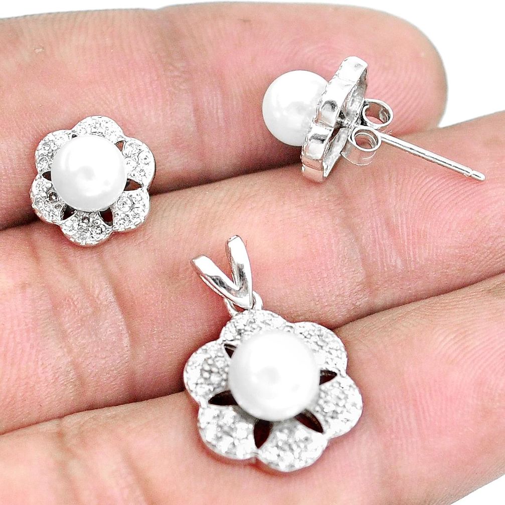 6.36cts natural white pearl 925 sterling silver pendant earrings set c1280