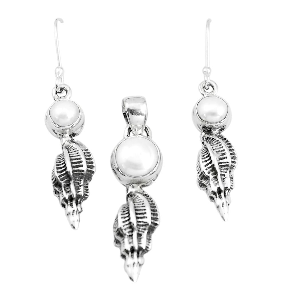 6.31cts natural white pearl 925 sterling silver pendant earrings set p38502