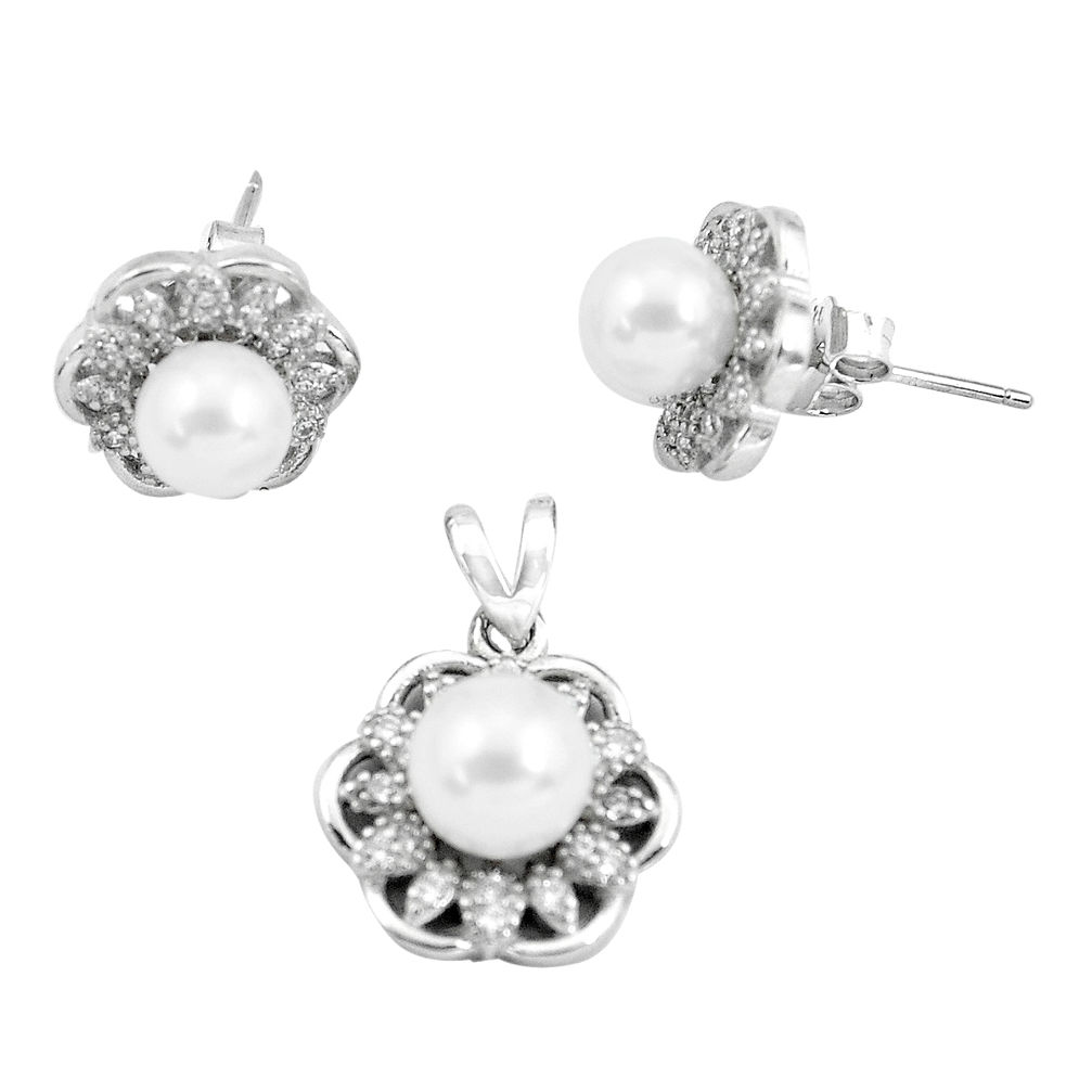 7.50cts natural white pearl topaz 925 sterling silver pendant earrings set c2600