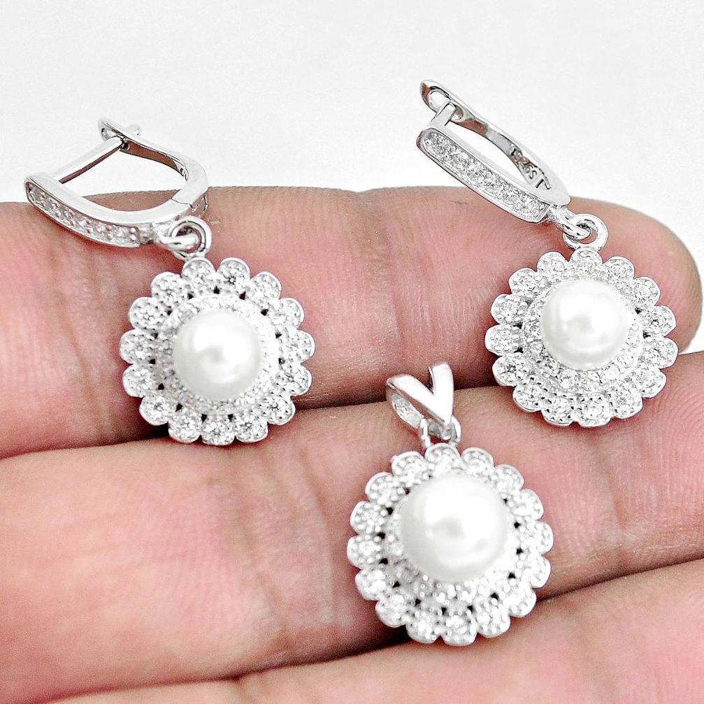 8.42cts natural white pearl topaz round 925 silver pendant earrings set c1227