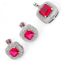 RED RUBY QUARTZ TOPAZ 925 STERLING SILVER PENDANT EARRINGS SET JEWELRY H7858