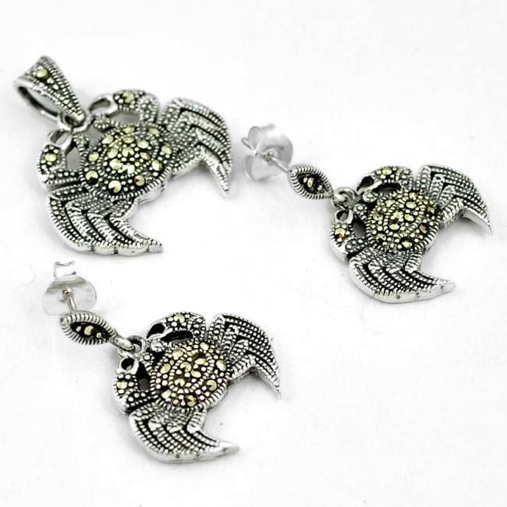 Swiss marcasite 925 sterling silver crab pendant earrings set jewelry h48169