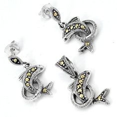 Swiss marcasite 925 sterling silver dolphin pendant earrings set jewelry h48166