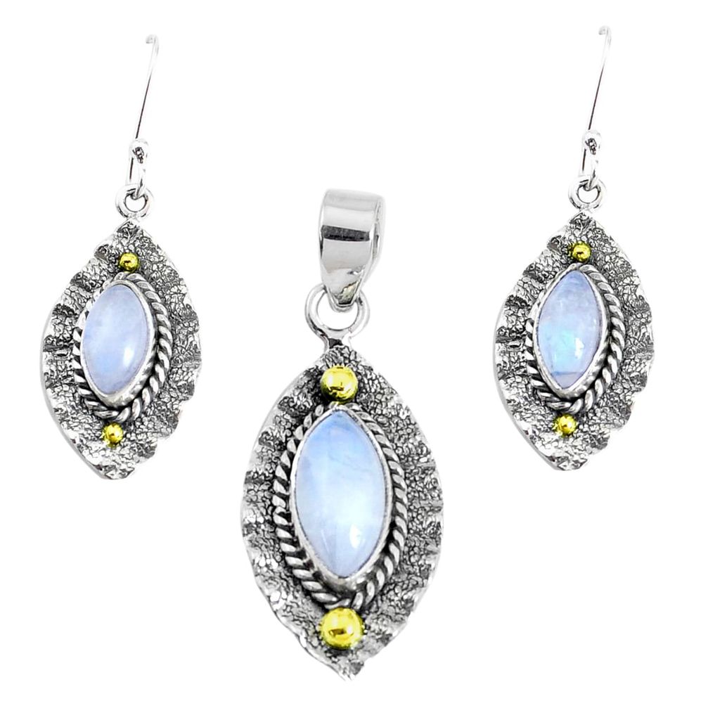 Victorian natural moonstone 925 silver two tone pendant earrings set p44608