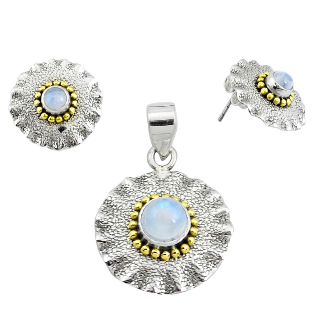 Victorian natural rainbow moonstone silver two tone pendant earrings set p44593
