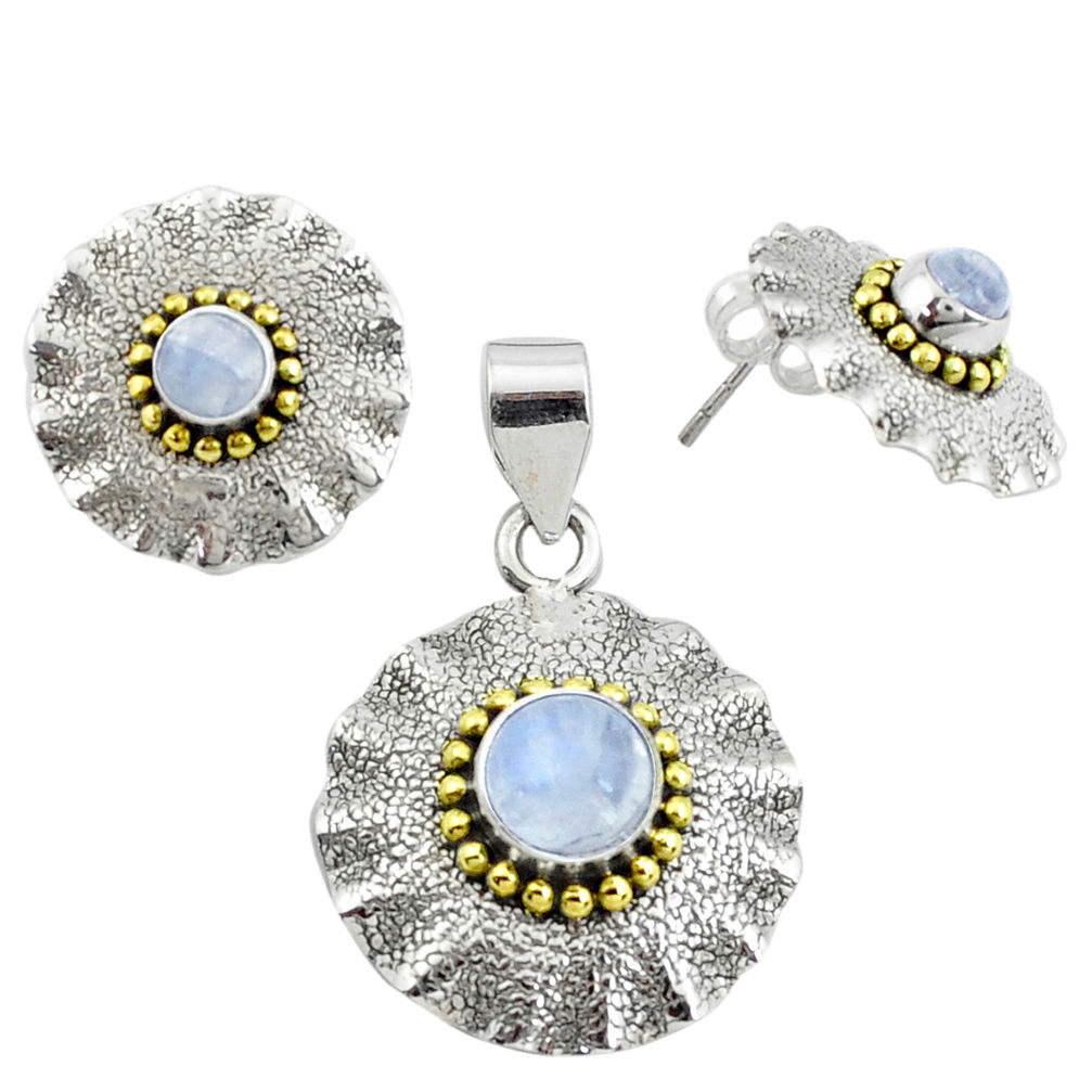 Victorian natural rainbow moonstone silver two tone pendant earrings set p44594