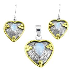 Victorian natural rainbow moonstone silver two tone pendant earrings set p44632