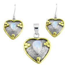 Victorian natural rainbow moonstone silver two tone pendant earrings set p44636