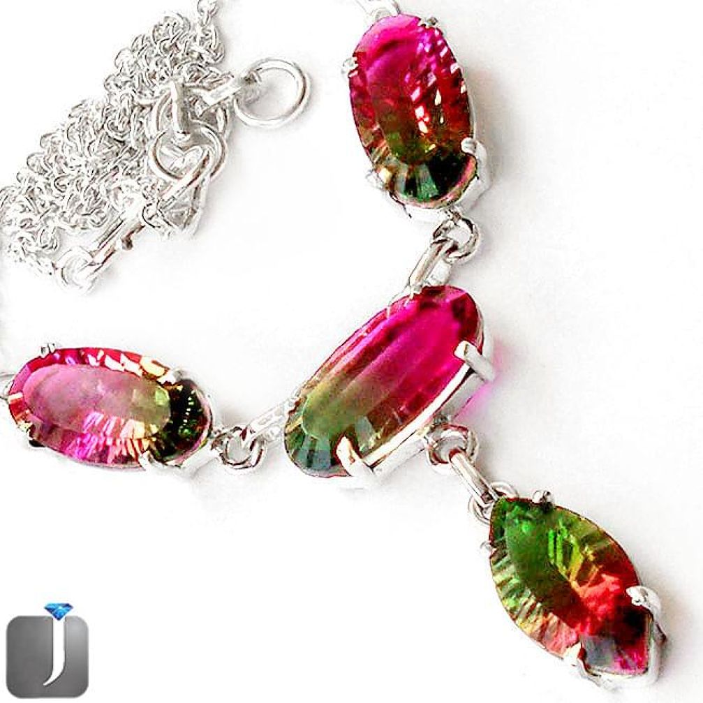 47.67cts WATERMELON TOURMALINE QUARTZ 925 SILVER EARRINGS NECKLACE SET E88799