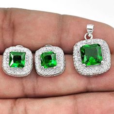 WHITE TOPAZ GREEN RUSSIAN NANO EMERALD 925 SILVER PENDANT EARRINGS SET H32714