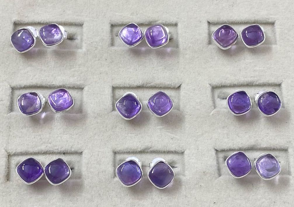 Wholesale Lot of 9 natural purple amethyst 925 sterling silver cushion stud earrings jewelry