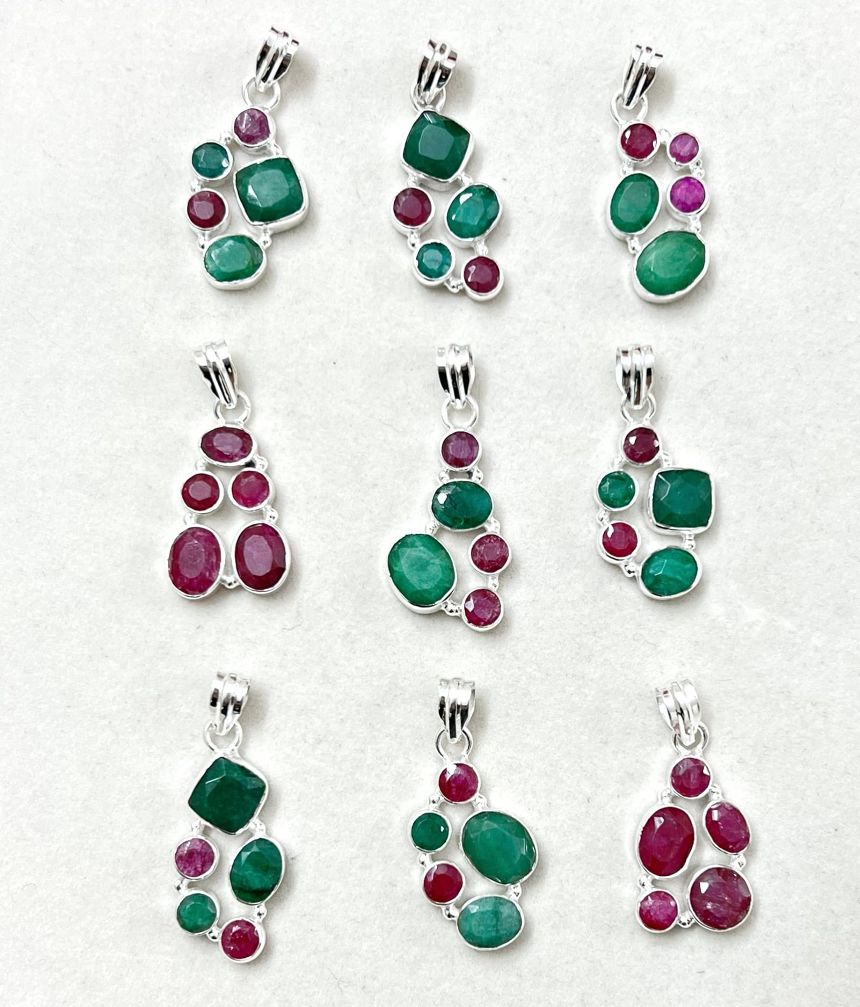 Wholesale lot of 9 Emerald pendant in 925 sterling silver