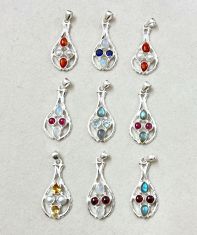 Wholesale lot of 9 Multicolor gemstone pendants in 925 sterling silver